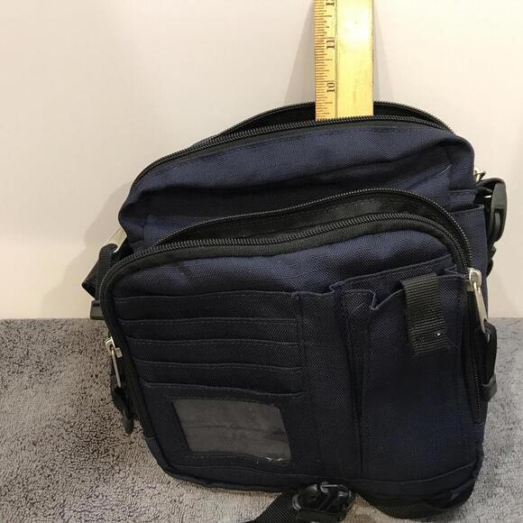 Eddie Bauer Messenger Bag Blue /Black Shoulder Strap Pockets Rugged 9x9x3 - Picture 7 of 9